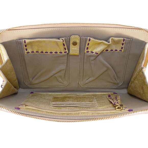 49 SQUARE MILES San Francisco Bestie Metallic Gold Italian Leather Clutch $250 - Picture 6 of 8